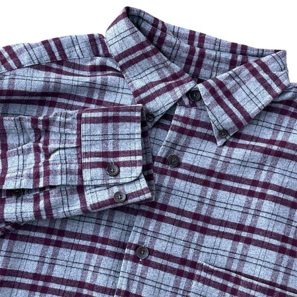 Orvis Men’s Lodge Plaid Luxury Flannel Shirt Heather Gray Burgundy Size Medium - Picture 1 of 5